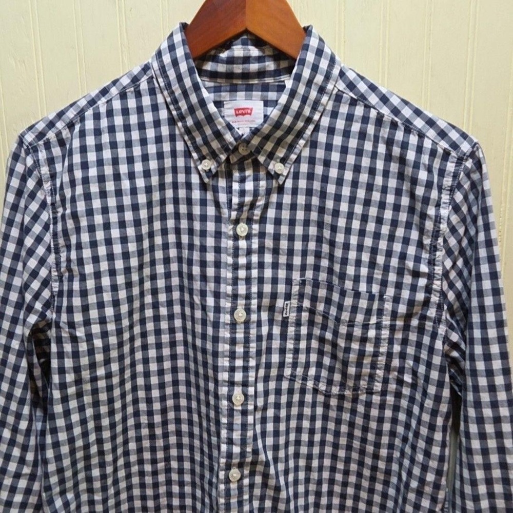 Levi's Shirt Mens Medium Blue Check Long‎ Sleeve Button-Down Cotton Casual